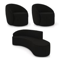 Sofá 4 Lugares Orgânico 220cm Morgan E 2 Poltronas Lua Veludo Preto D03 - D'rossi - 1