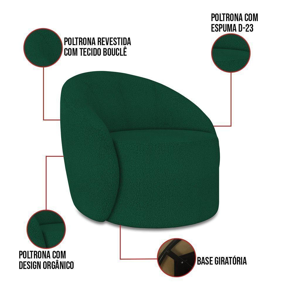 Sofá 4 Lugares Orgânico 220cm Morgan E 2 Poltronas Lua Bouclê Verde D03 - D'rossi - 4