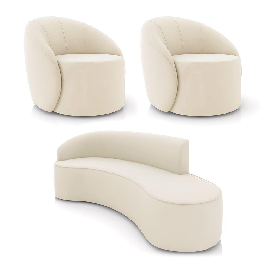 Sofá 4 Lugares Orgânico 220cm Morgan E 2 Poltronas Lua Veludo Bege D03 - D'rossi - 1