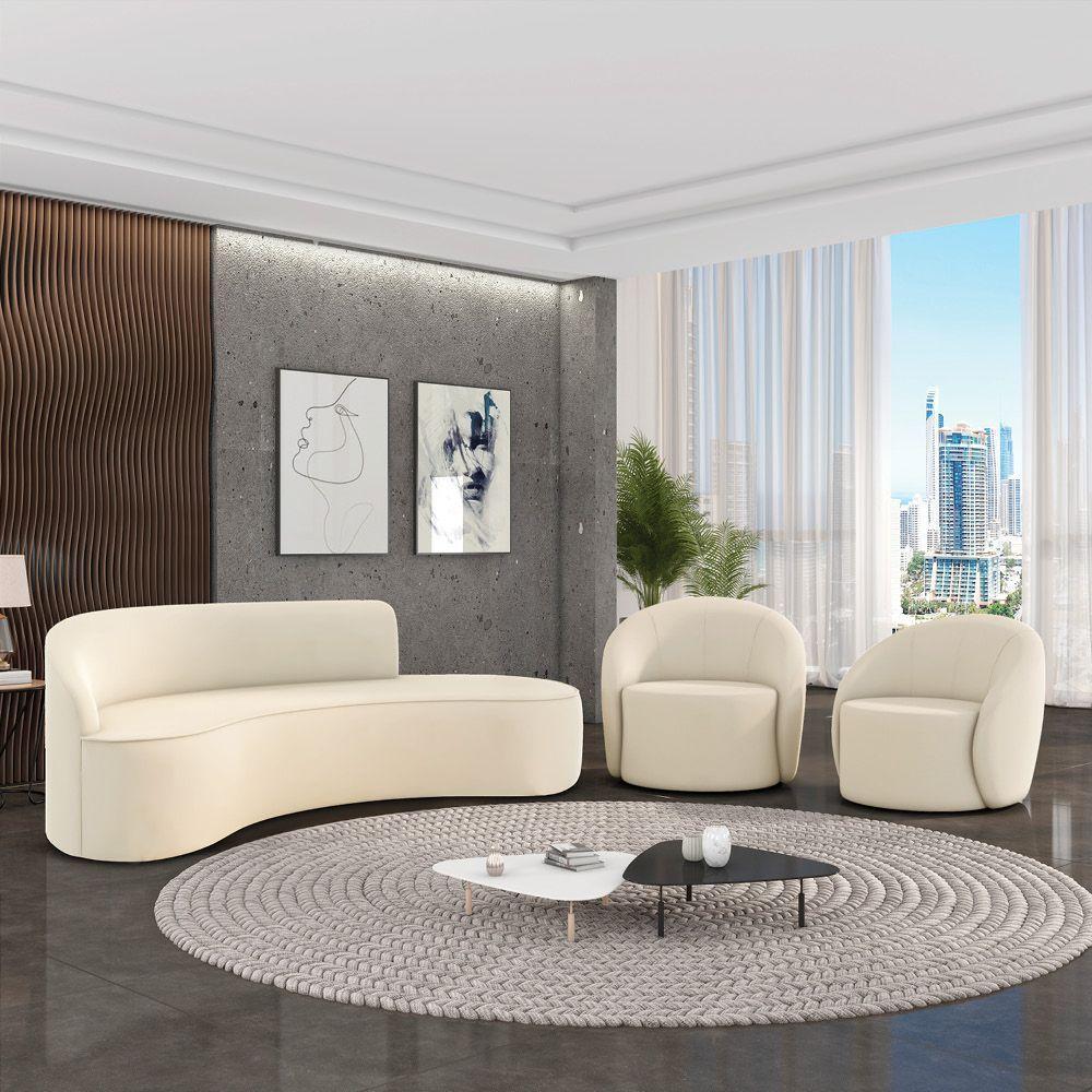 Sofá 4 Lugares Orgânico 220cm Morgan E 2 Poltronas Lua Veludo Bege D03 - D'rossi - 2