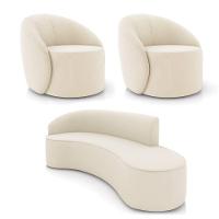 Sofá 4 Lugares Orgânico 220cm Morgan E 2 Poltronas Lua Veludo Bege D03 - D'rossi - 1
