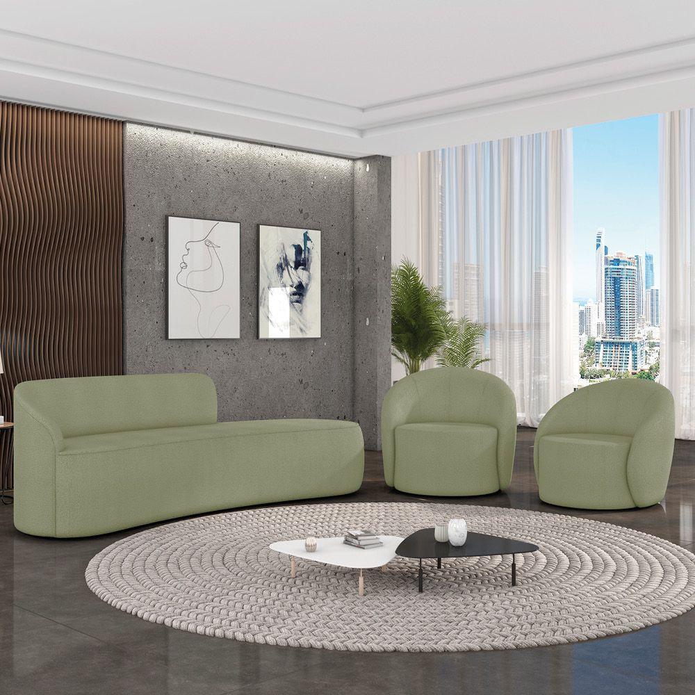 Sofá 4 Lugares Orgânico 220cm Morgan E 2 Poltronas Lua Bouclê Pistache D03 - D'rossi - 2