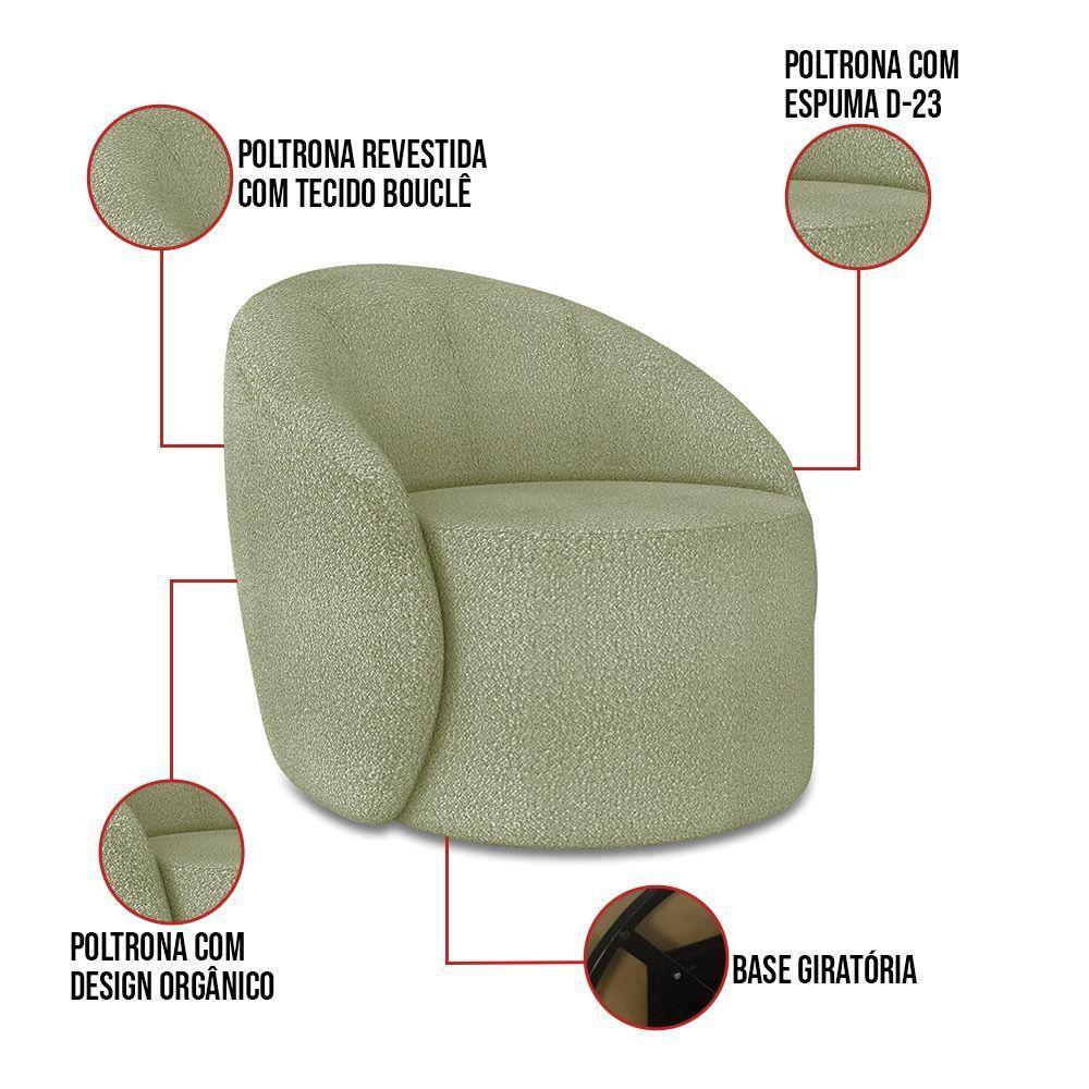 Sofá 4 Lugares Orgânico 220cm Morgan E 2 Poltronas Lua Bouclê Pistache D03 - D'rossi - 4