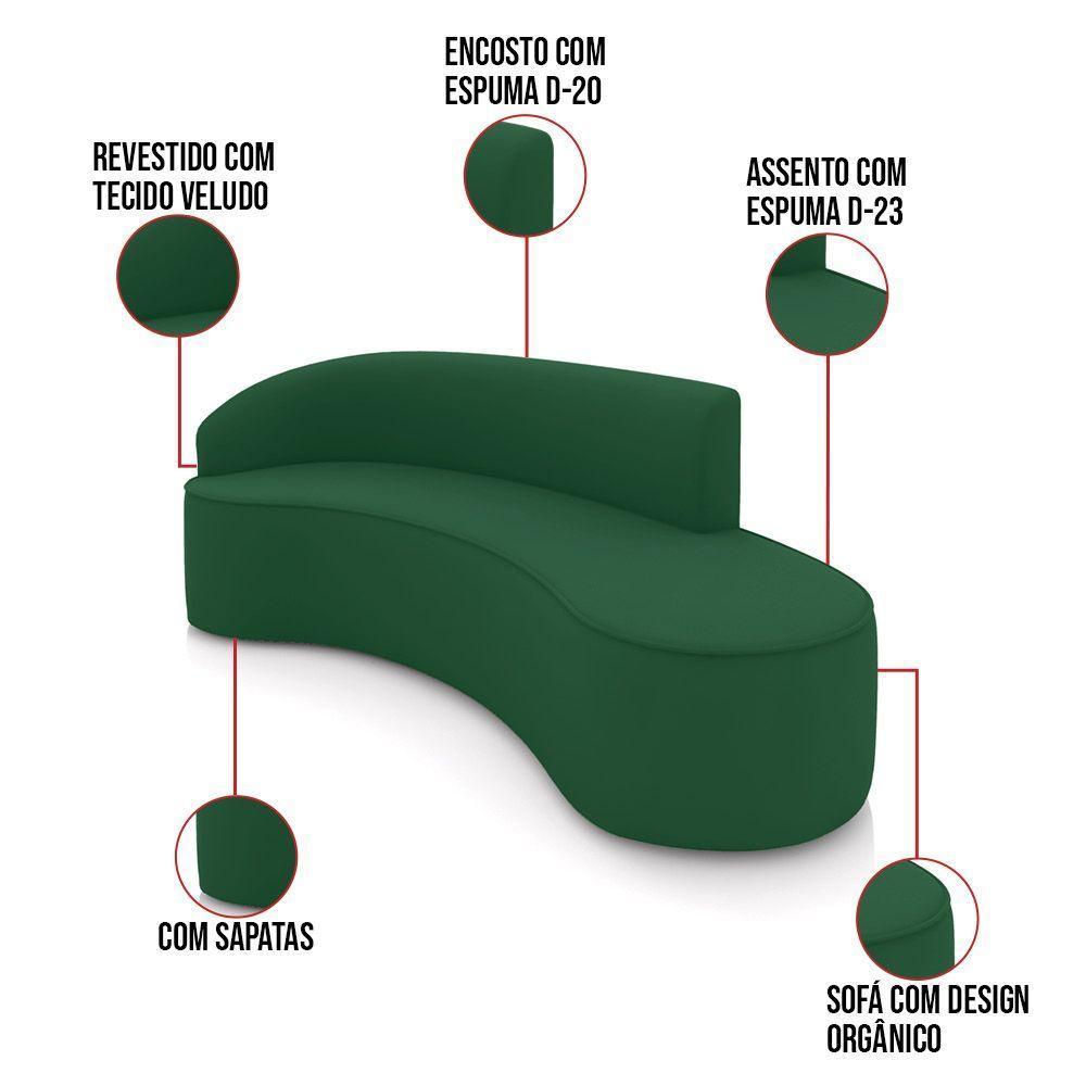 Sofá 4 Lugares Orgânico 220 Cm Morgan Veludo Verde D03 - D'rossi - 3