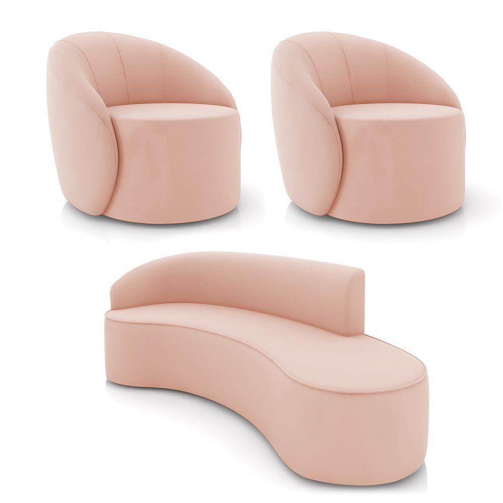 Sofá 4 Lugares Orgânico 220cm Morgan E 2 Poltronas Lua Veludo Rose D03 - D'rossi - 1