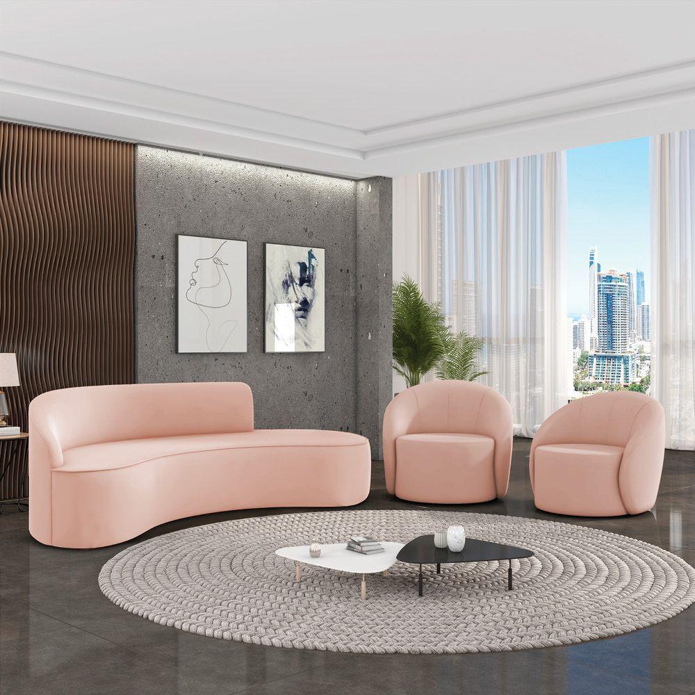 Sofá 4 Lugares Orgânico 220cm Morgan E 2 Poltronas Lua Veludo Rose D03 - D'rossi - 2