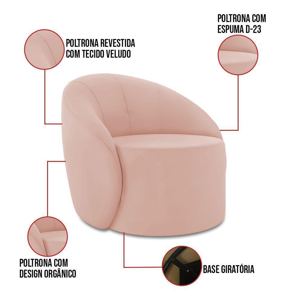 Sofá 4 Lugares Orgânico 220cm Morgan E 2 Poltronas Lua Veludo Rose D03 - D'rossi - 4