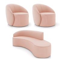 Sofá 4 Lugares Orgânico 220cm Morgan E 2 Poltronas Lua Veludo Rose D03 - D'rossi - 1