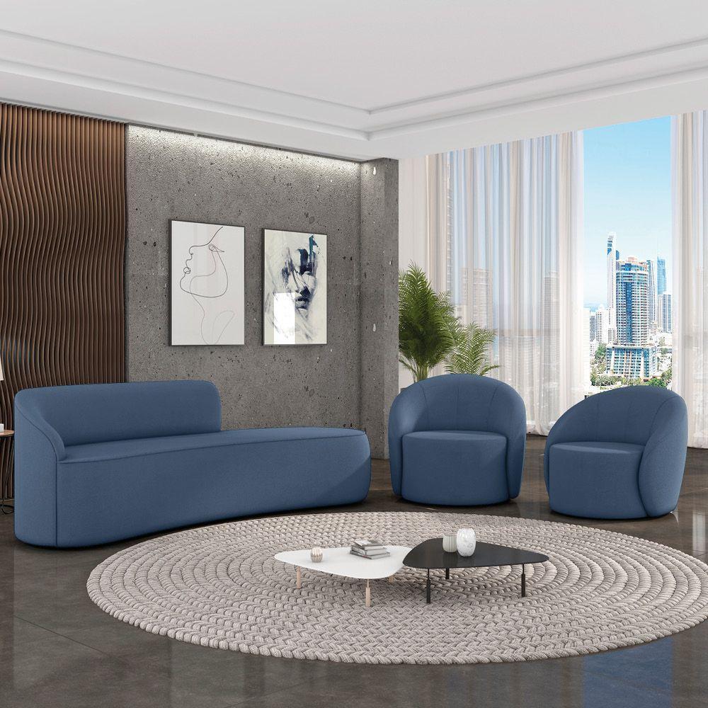 Sofá 4 Lugares Orgânico 220cm Morgan E 2 Poltronas Lua Suede Azul M D03 - D'rossi - 2