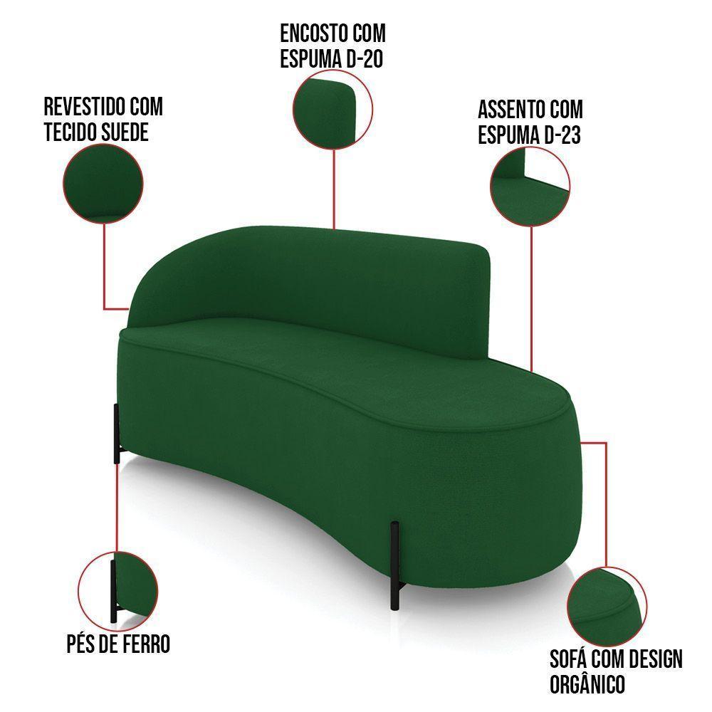 Sofá 3 Lugares Orgânico 180cm Pé Ferro Preto Morgan Suede Verde D03 - D'rossi - 3