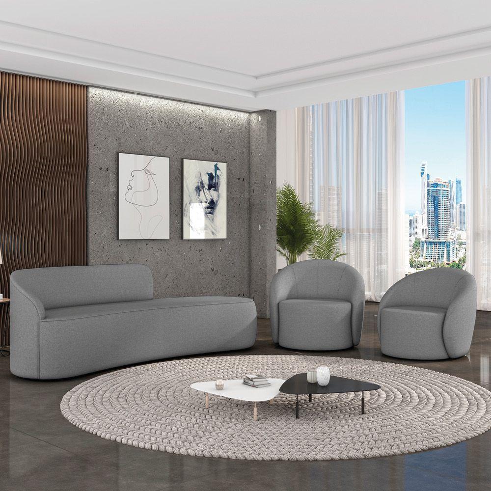 Sofá 4 Lugares Orgânico 220cm Morgan E 2 Poltronas Lua Linho Grafite D03 - D'rossi - 2