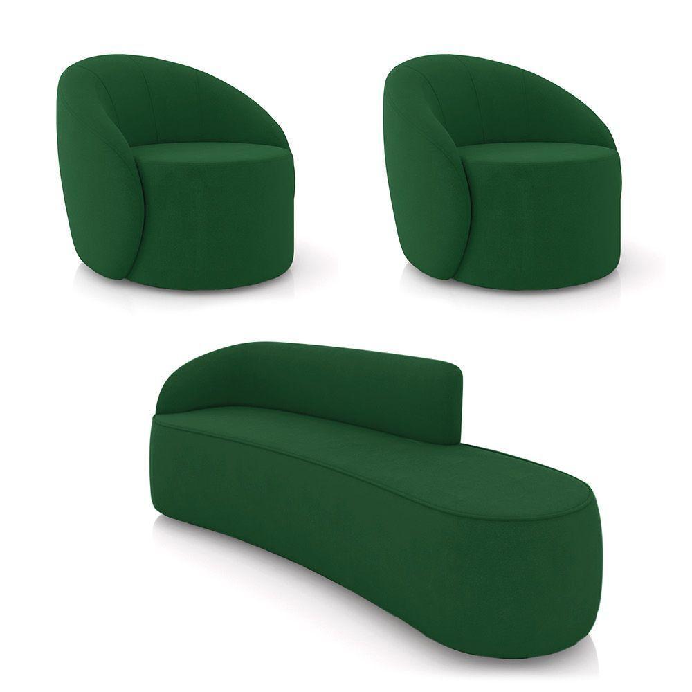 Sofá 4 Lugares Orgânico 220cm Morgan E 2 Poltronas Lua Suede Verde D03 - D'rossi - 1