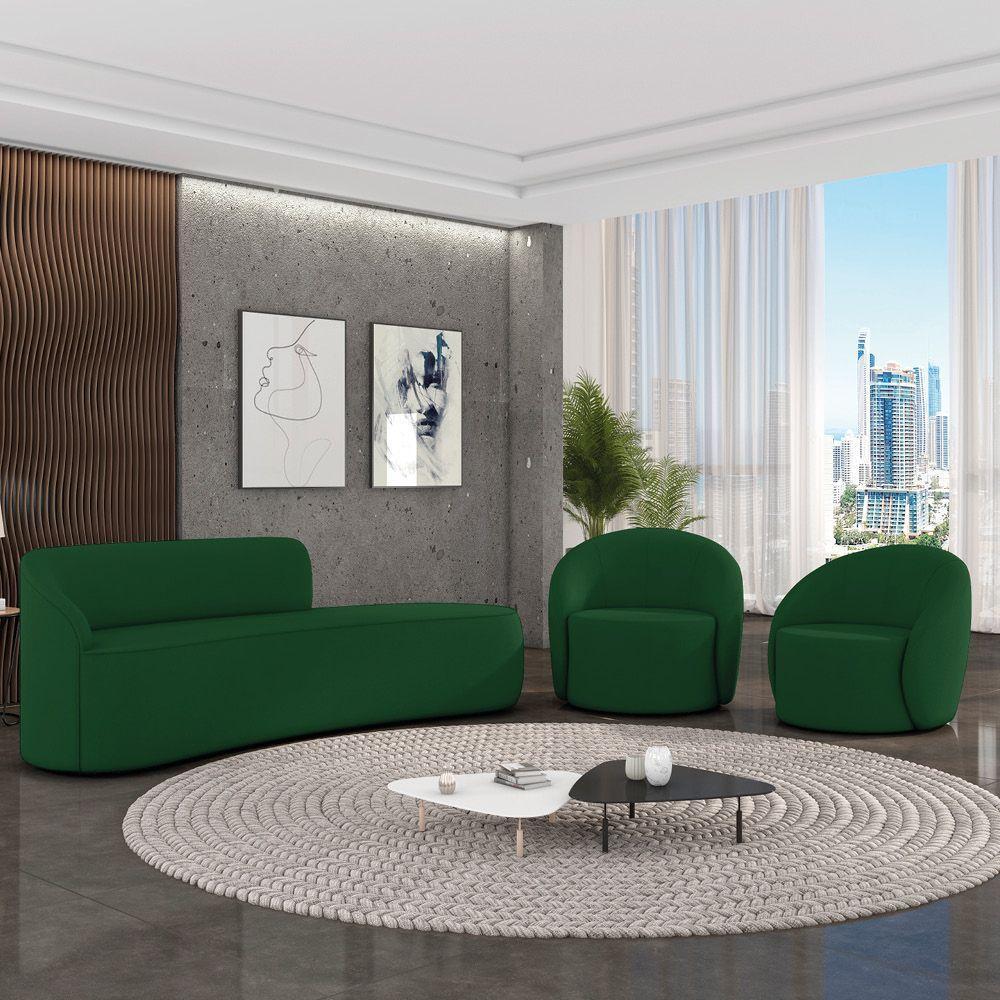 Sofá 4 Lugares Orgânico 220cm Morgan E 2 Poltronas Lua Suede Verde D03 - D'rossi - 2
