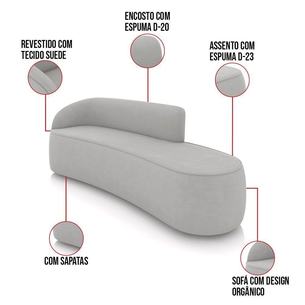 Sofá 4 Lugares Orgânico 220 Cm Morgan Suede Cinza D03 - D'rossi - 3