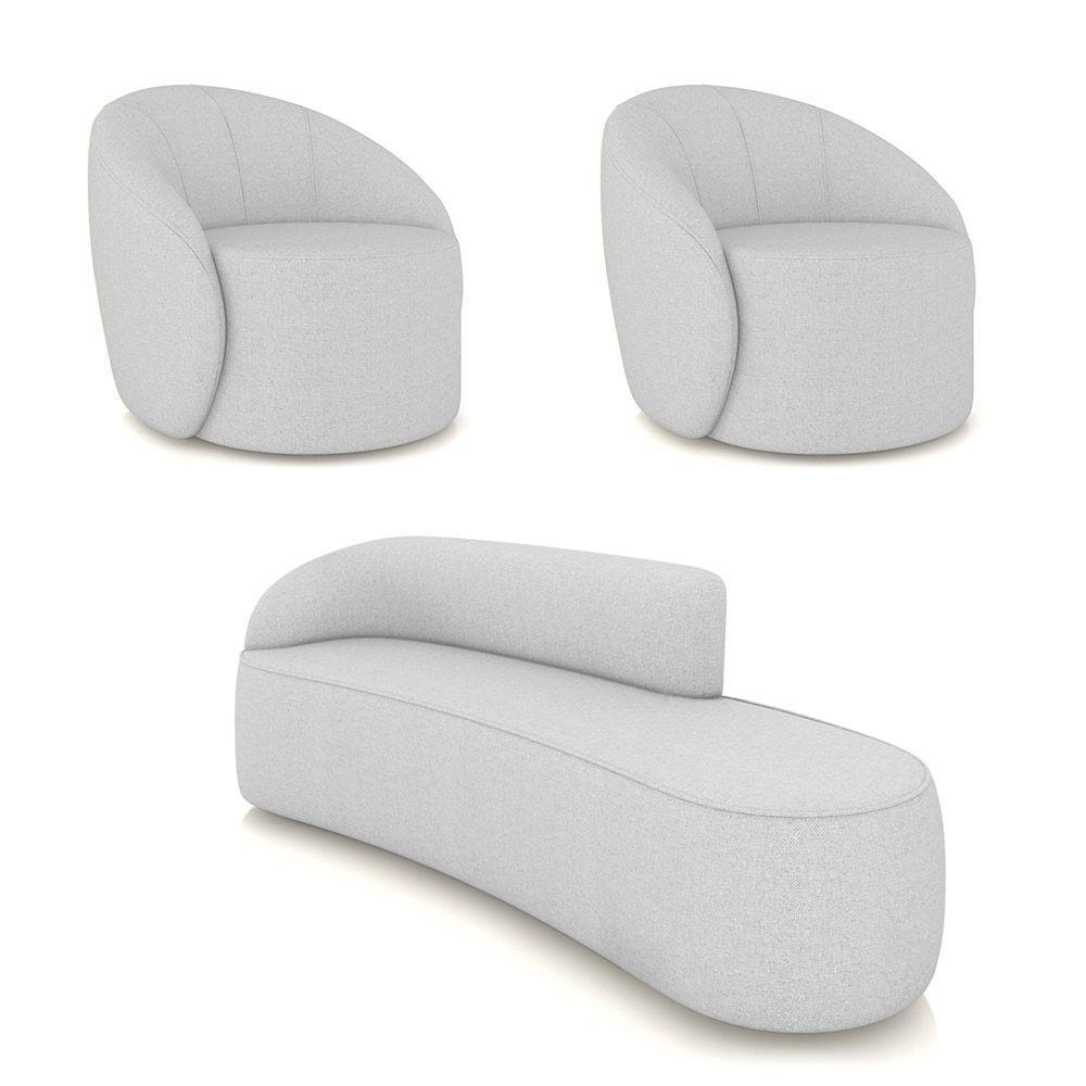 Sofá 4 Lugares Orgânico 220cm Morgan E 2 Poltronas Lua Linho Cinza D03 - D'rossi - 1