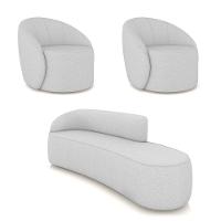 Sofá 4 Lugares Orgânico 220cm Morgan E 2 Poltronas Lua Linho Cinza D03 - D'rossi - 1