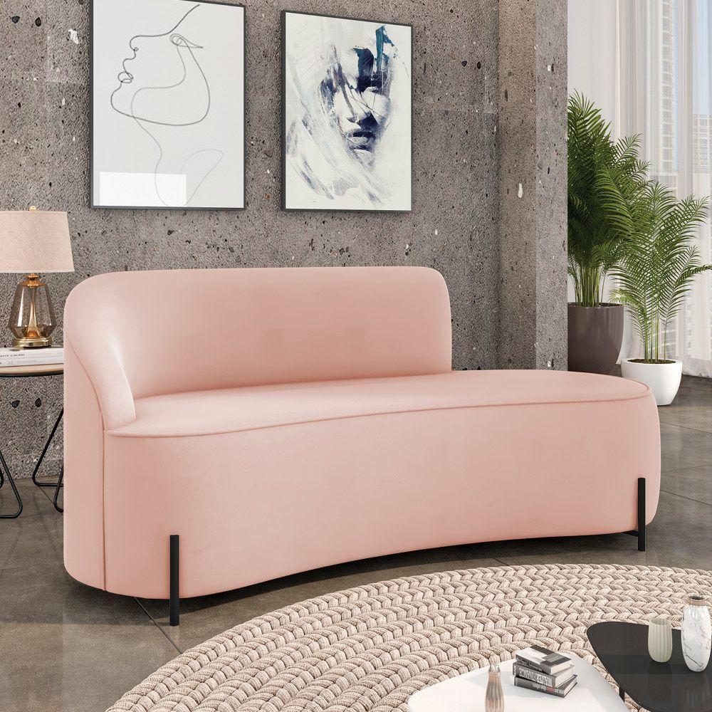 Sofá 3 Lugares Orgânico 180cm Pé Ferro Preto Morgan Veludo Rosê D03 - D'rossi - 2