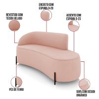 Sofá 3 Lugares Orgânico 180cm Pé Ferro Preto Morgan Veludo Rosê D03 - D'rossi - 3