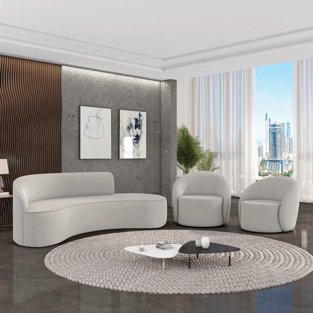 Sofá 4 Lugares Orgânico 220cm Morgan E 2 Poltronas Lua Veludo Cinza D03 - D'rossi - 2