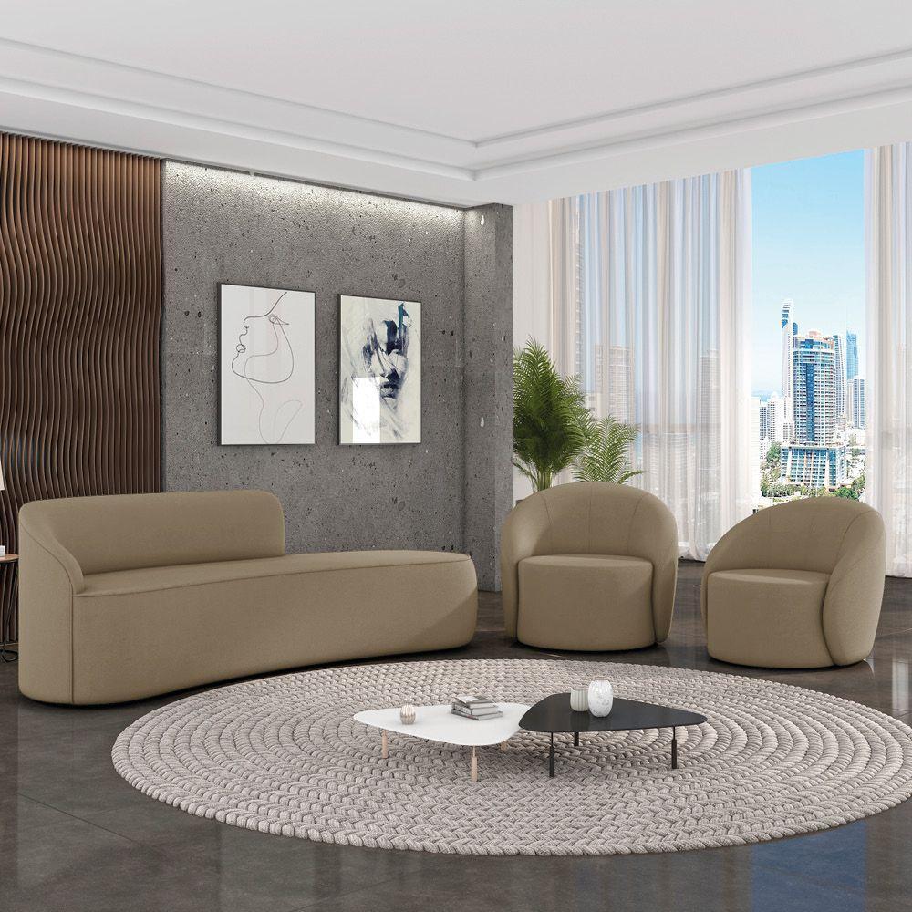 Sofá 4 Lugares Orgânico 220cm Morgan E 2 Poltronas Lua Suede Marrom Rato D03 - D'rossi - 2