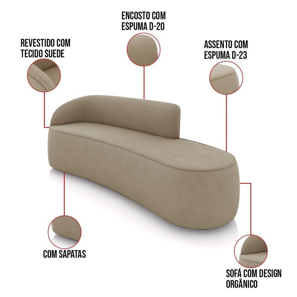Sofá 4 Lugares Orgânico 220cm Morgan E 2 Poltronas Lua Suede Marrom Rato D03 - D'rossi - 3