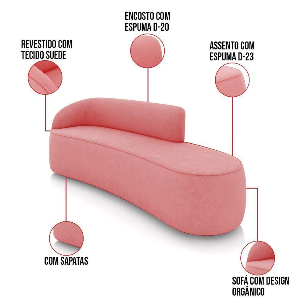 Sofá 4 Lugares Orgânico 220 Cm Morgan Suede Rosê D03 - D'rossi - 3