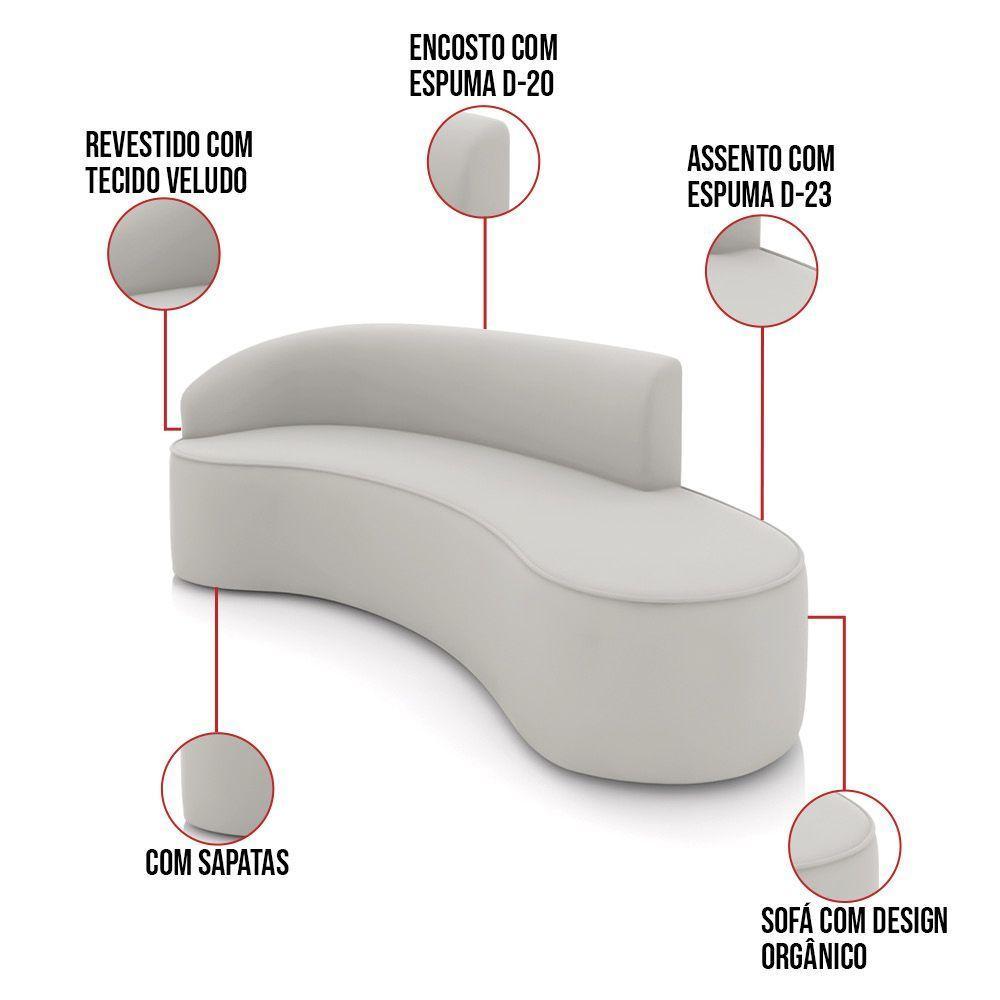 Sofá 4 Lugares Orgânico 220 Cm Morgan Veludo Cinza D03 - D'rossi - 3
