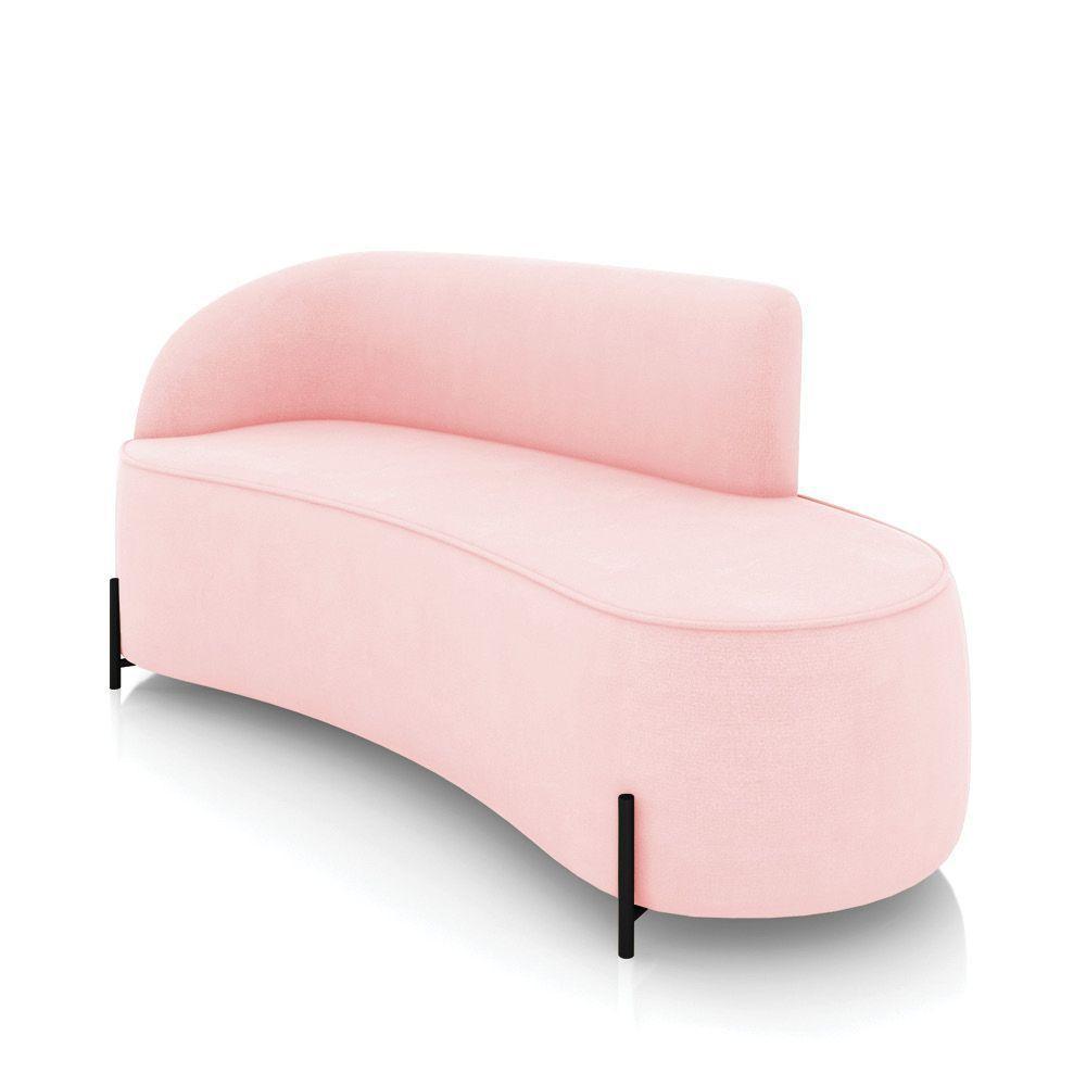 Sofá 3 Lugares Orgânico 180cm Pé Ferro Preto Morgan Suede Rosa Bebê D03 - D'rossi - 1