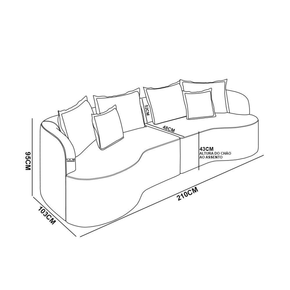 Sofá 3 Lugares Orgânico Living 210cm Mersa Bouclê Creme K01 - D'rossi - 4