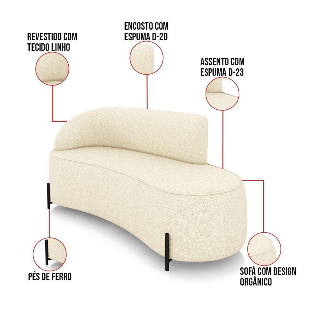 Sofá 3 Lugares Orgânico 180cm Pé Ferro Preto Morgan Linho Bege D03 - D'rossi - 3
