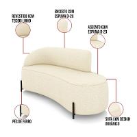 Sofá 3 Lugares Orgânico 180cm Pé Ferro Preto Morgan Linho Bege D03 - D'rossi - 3