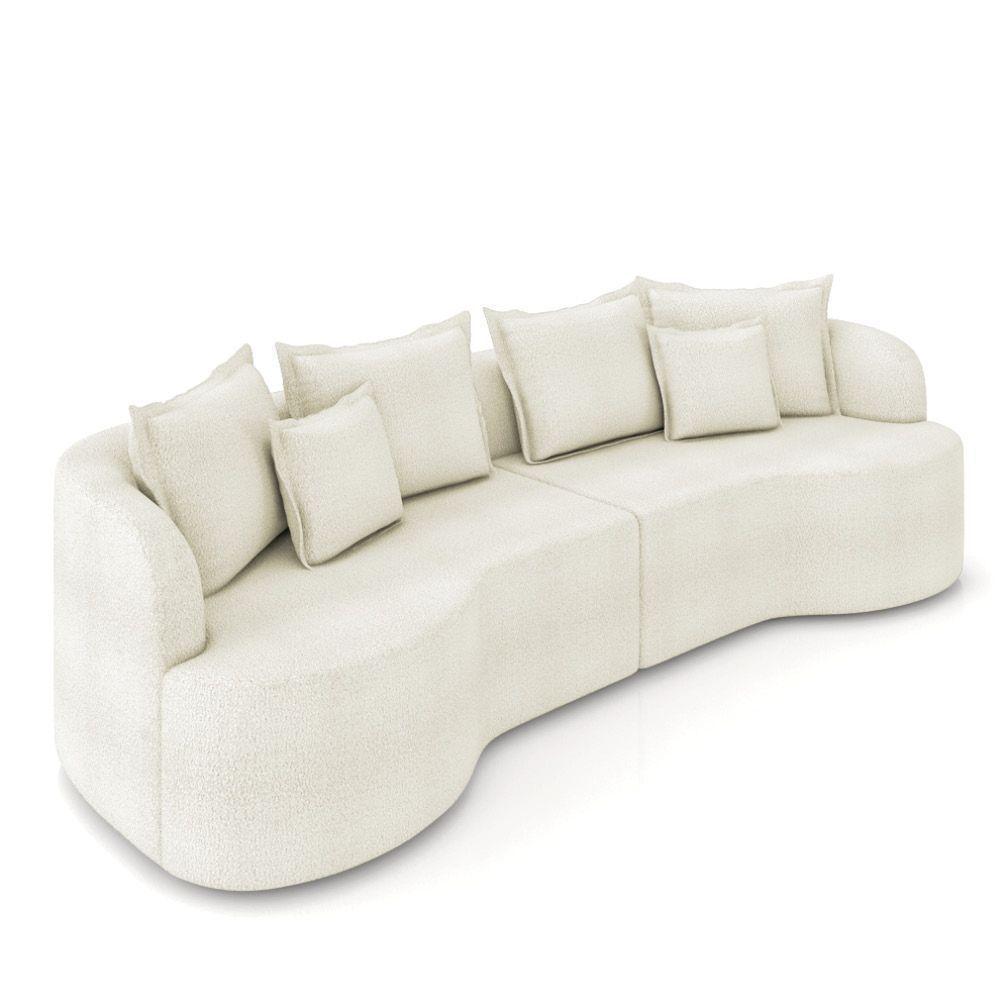Sofá 3 Lugares Orgânico Living 210cm Mersa Bouclê Bege K01 - D'rossi - 1