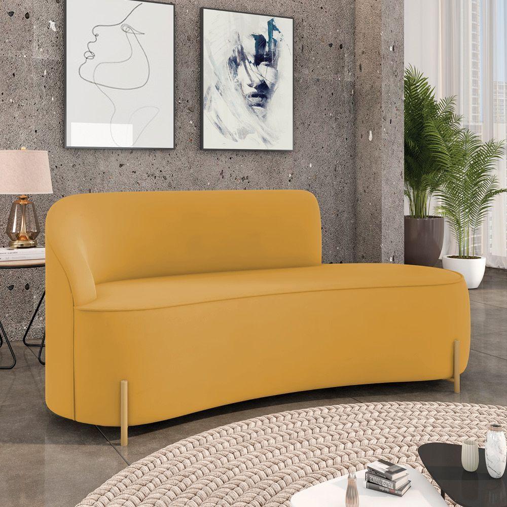 Sofá 3 Lugares Orgânico 180cm Pé Ferro Dourado Morgan Veludo Mostarda D03 - D'rossi - 2