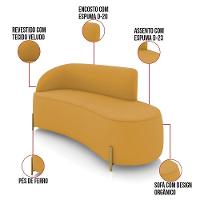 Sofá 3 Lugares Orgânico 180cm Pé Ferro Dourado Morgan Veludo Mostarda D03 - D'rossi - 3