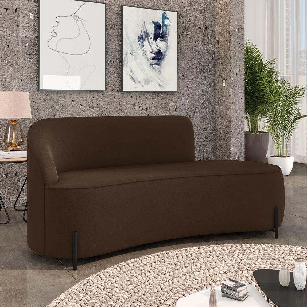 Sofá 3 Lugares Orgânico 180cm Pé Ferro Preto Morgan Suede Marrom D03 - D'rossi - 2