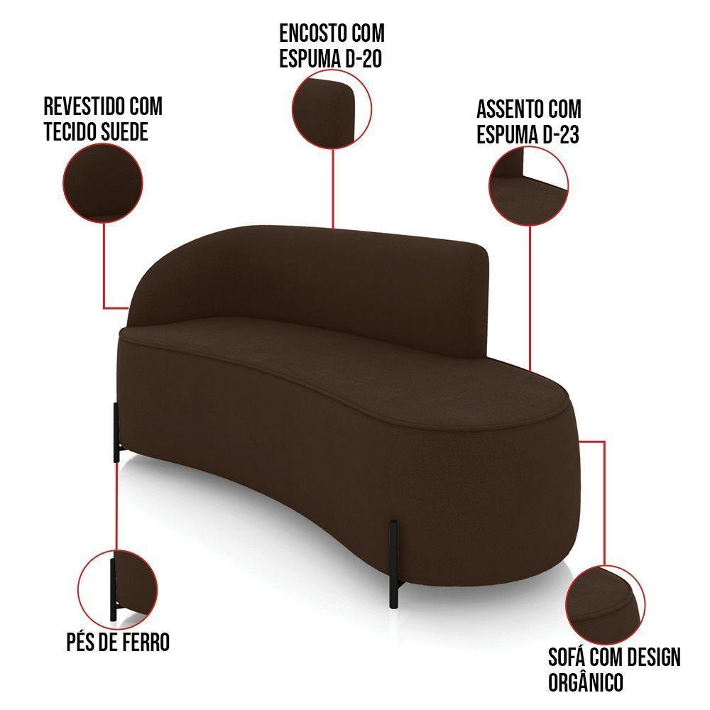 Sofá 3 Lugares Orgânico 180cm Pé Ferro Preto Morgan Suede Marrom D03 - D'rossi - 3