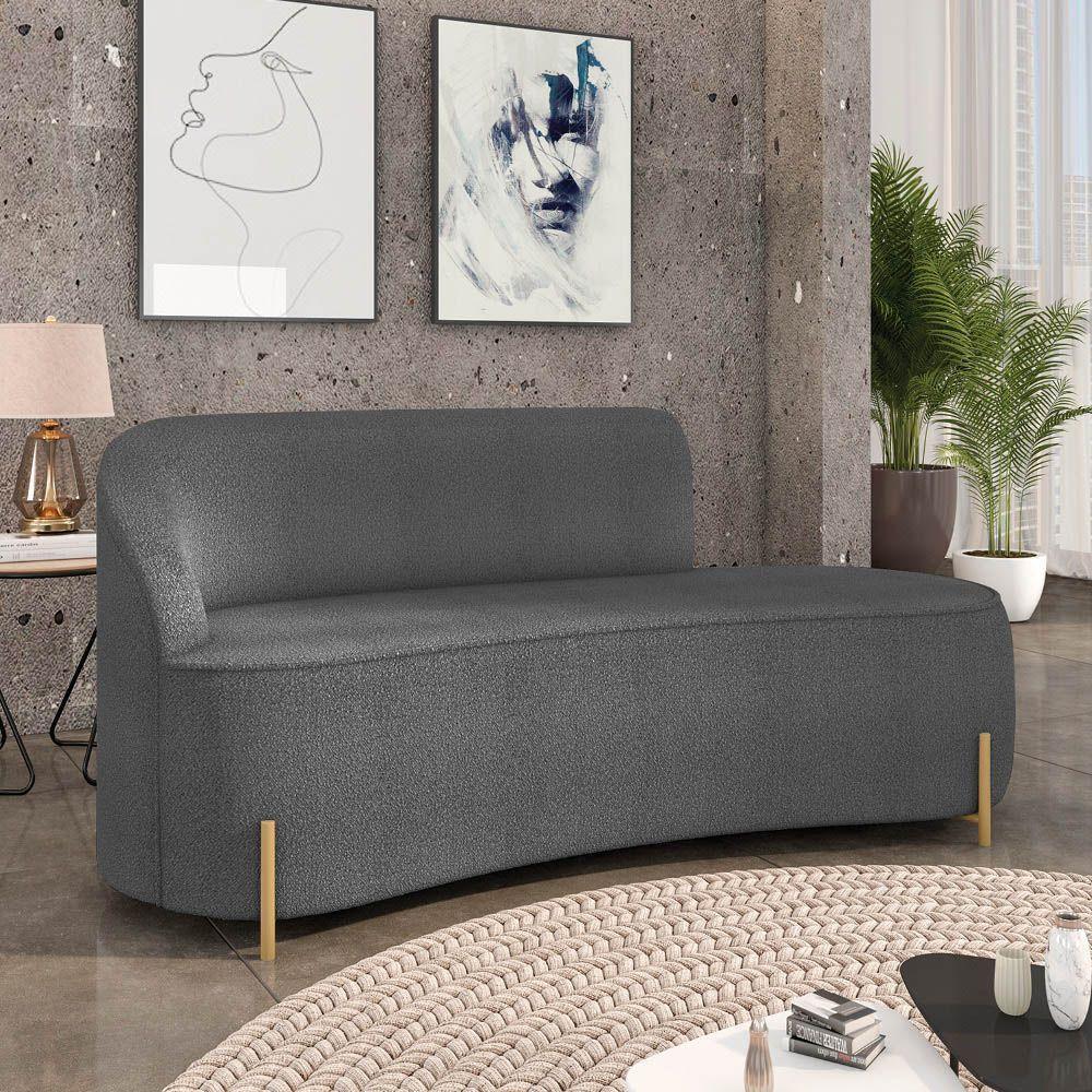 Sofá 3 Lugares Orgânico 180cm Pé Dourado Morgan Bouclê Grafite D03 - D'rossi - 2