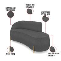 Sofá 3 Lugares Orgânico 180cm Pé Dourado Morgan Bouclê Grafite D03 - D'rossi - 3