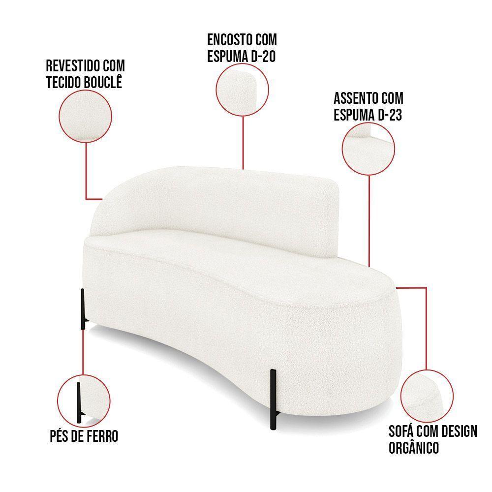 Sofá 3 Lugares Orgânico 180cm Pé Ferro Preto Morgan Bouclê Off White D03 - D'rossi - 3