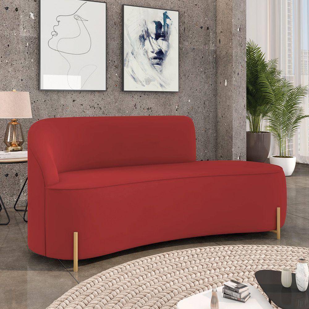 Sofá 3 Lugares Orgânico 180cm Pé Ferro Dourado Morgan Veludo Marsala D03 - D'rossi - 2