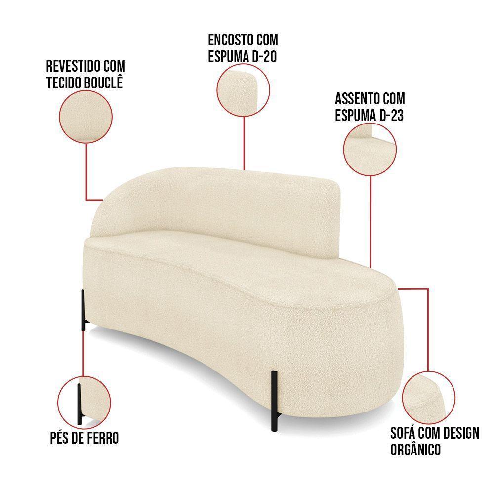 Sofá 3 Lugares Orgânico 180cm Pé Ferro Preto Morgan Bouclê Bege D03 - D'rossi - 3