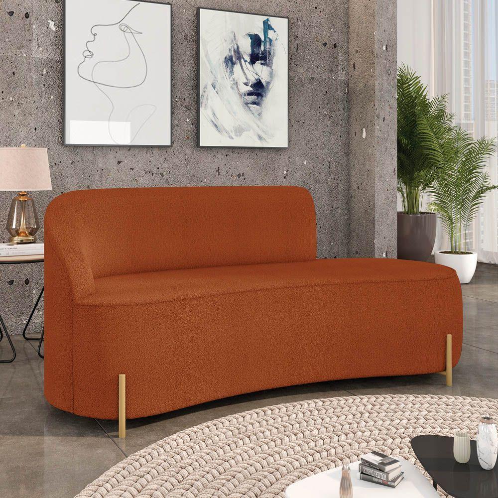 Sofá 3 Lugares Orgânico 180cm Pé Dourado Morgan Bouclê Terra D03 - D'rossi - 2