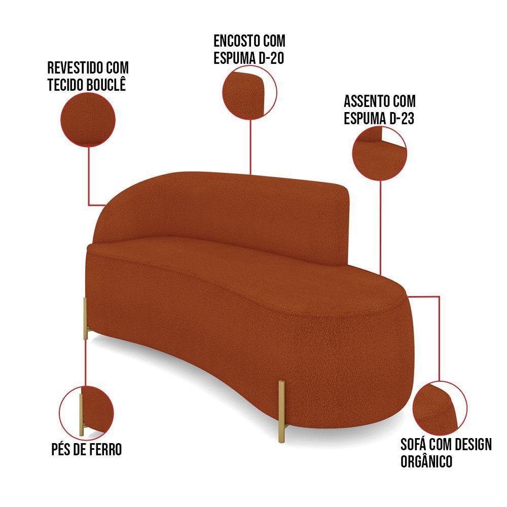 Sofá 3 Lugares Orgânico 180cm Pé Dourado Morgan Bouclê Terra D03 - D'rossi - 3