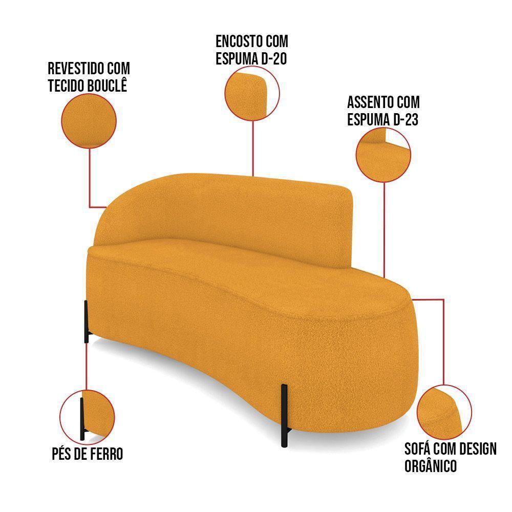 Sofá 3 Lugares Orgânico 180cm Pé Ferro Preto Morgan Bouclê Mostarda D03 - D'rossi - 3