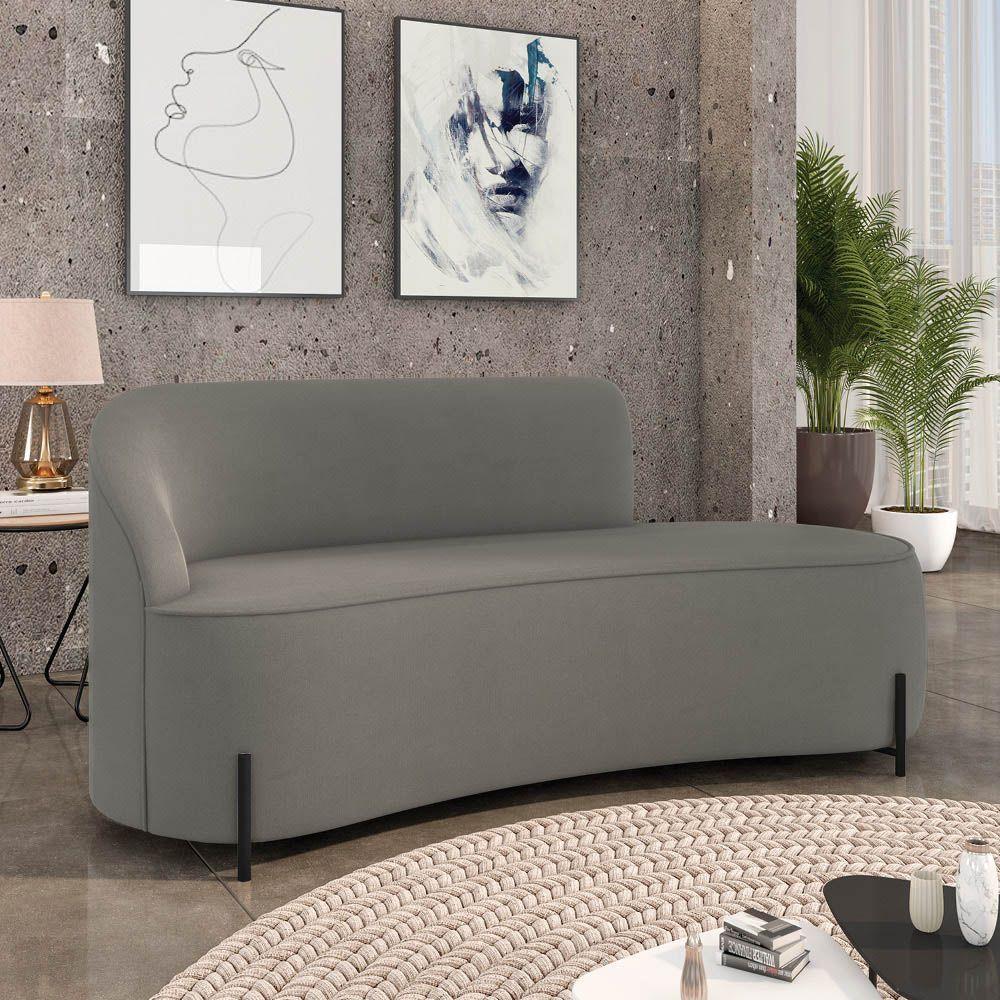 Sofá 3 Lugares Orgânico 180cm Pé Ferro Preto Morgan Suede Grafite D03 - D'rossi - 2