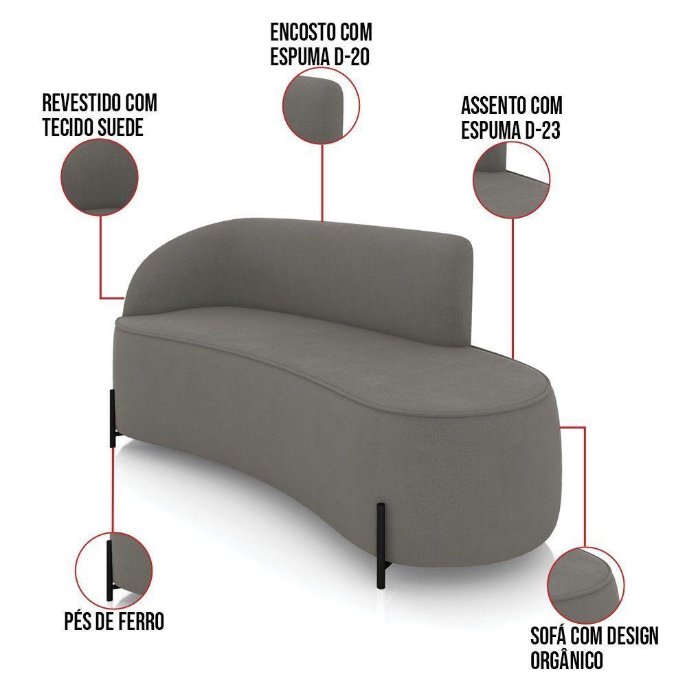Sofá 3 Lugares Orgânico 180cm Pé Ferro Preto Morgan Suede Grafite D03 - D'rossi - 3