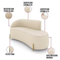 Sofá 3 Lugares Orgânico 180cm Pé Dourado Morgan Veludo Bege D03 - D'rossi - 3