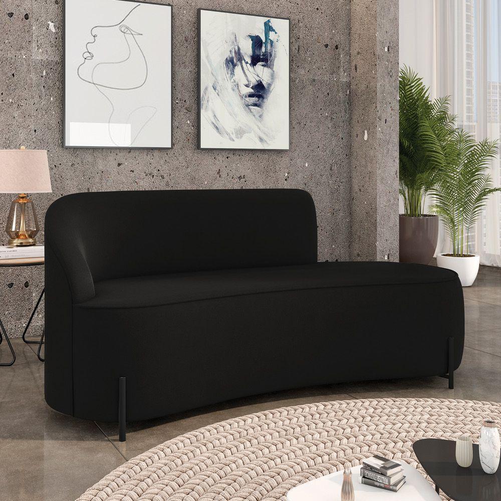 Sofá 3 Lugares Orgânico 180cm Pé Ferro Preto Morgan Suede Preto D03 - D'rossi - 2