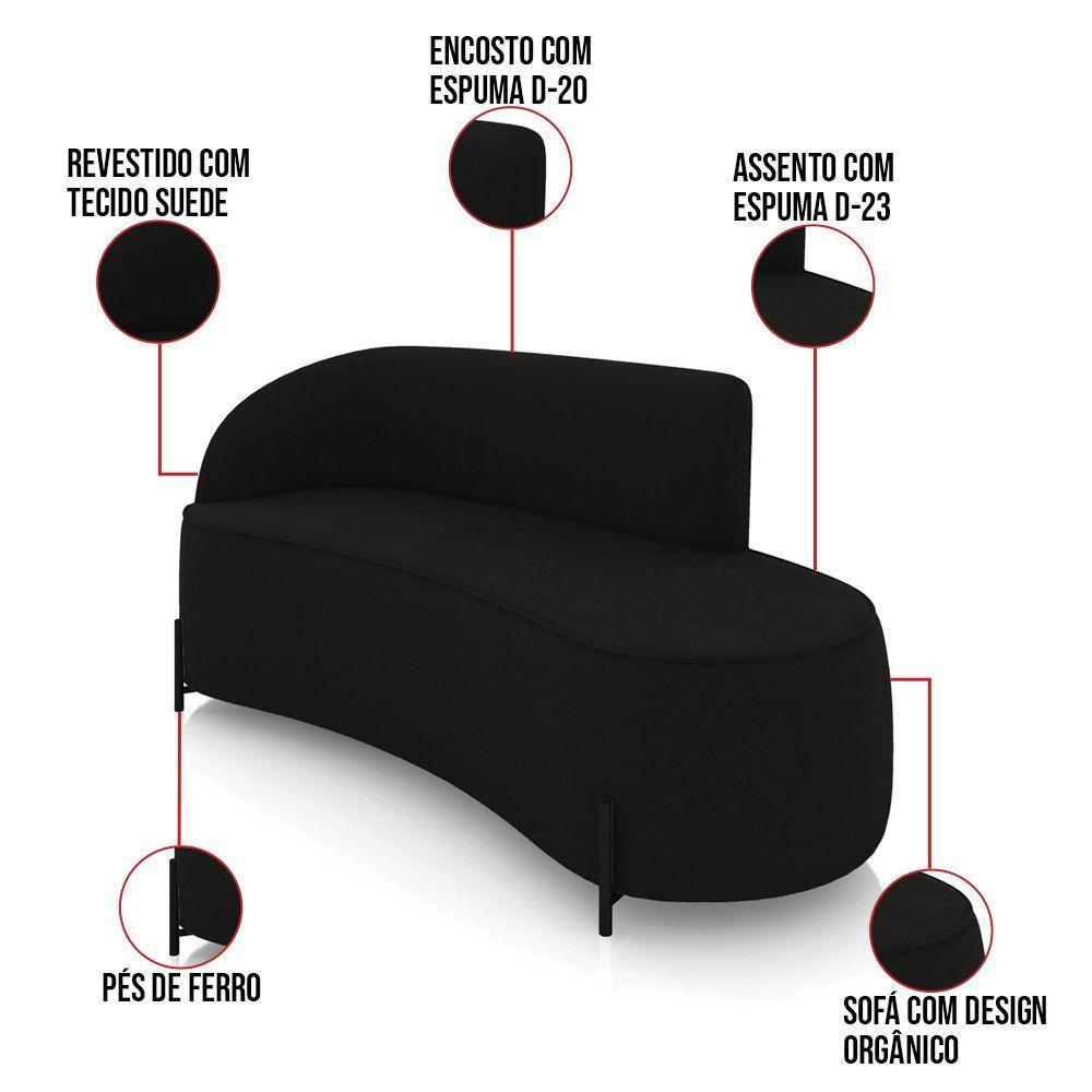 Sofá 3 Lugares Orgânico 180cm Pé Ferro Preto Morgan Suede Preto D03 - D'rossi - 3