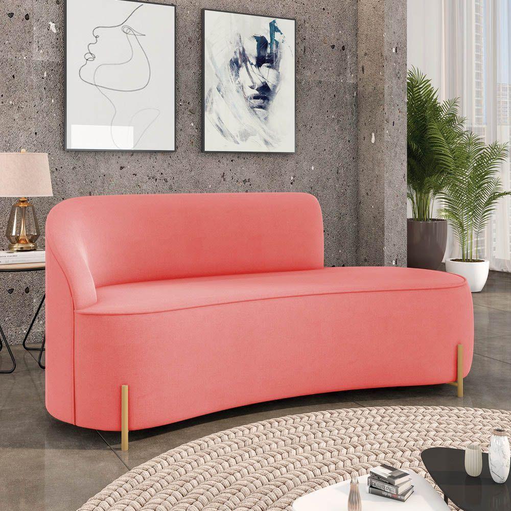 Sofá 3 Lugares Orgânico 180cm Pé Dourado Morgan Suede Rosê D03 - D'rossi - 2